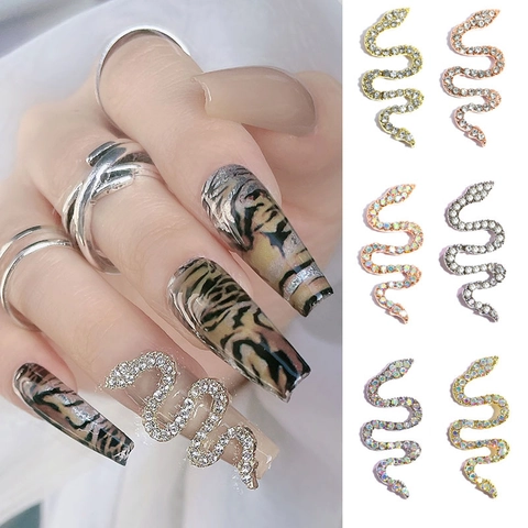 Snake Nail Art Charms Serpentine Alloy Zircon Rhinestone Decorations Luxury Punk Jewelry DIY Manicure Accessories