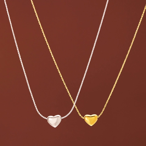 Herz Anhänger Halskette Edelstahl Winzig Mini 3D Herz Minimalistisch Zierlich Schlüsselbein Kette Für Damen
