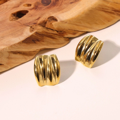 Minimalist Titanium Steel Pleated Texture Earrings For Women Irregular Geometric Matte Gold Silver Earrings Fashion Jewelry