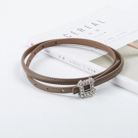 Cintura Sottile In Vera Pelle Da Donna Con Fibbia Quadrata In Strass Cinturino Moda Versatile