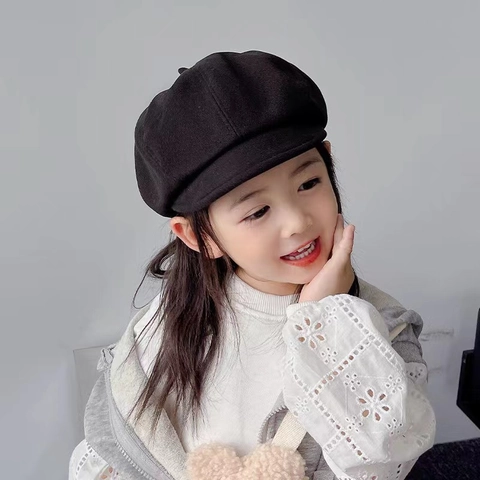 Casquette Gavroche Pour Enfants Style Coréen Béret Octogonal Pour Filles Automne Hiver Décontracté Rétro Tissu Polyester