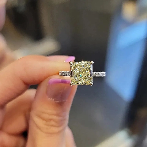 Princess Cut Square Yellow Zircon Ring Radiant Copper Sparkling Luxury Jewelry Accessories For Women