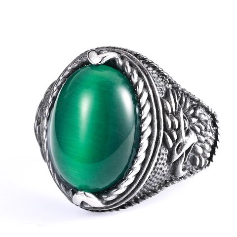 Anello In Acciaio Inossidabile Vintage Con Pietra Occhio Di Tigre Turchese Inciso Aquila Gioielli Punk Biker Per Uomini