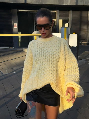 Jersey De Punto Trenzado Para Mujer Cuello Redondo Manga Larga Oversized Mezcla Algodón Poliéster Retro Informal Suelto Moda