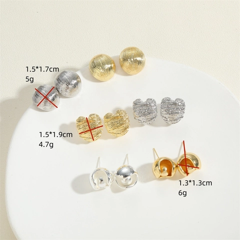 Minimalist Copper Brushed Heart Stud Earrings For Women Gold Silver Electroplated Geometric Fashion Jewelry Earring