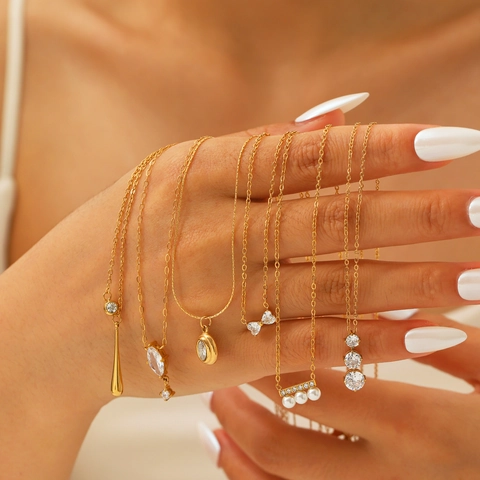 Edelstahl Herz Wassertropfen Anhänger Halskette Für Damen 18K Vergoldet Strass Künstliche Perle Halskette Mode Schmuck