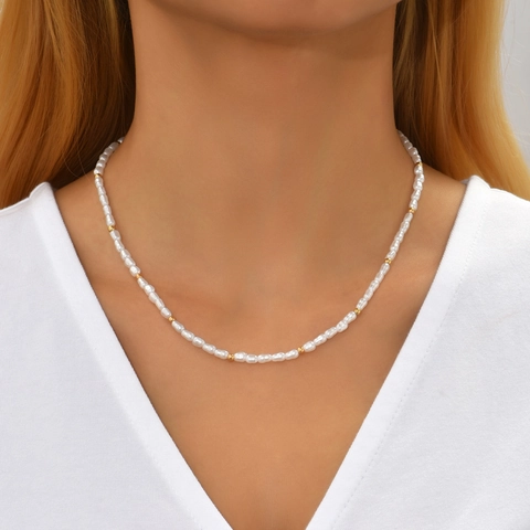 Baroque Imitation Artificial Pearl Necklace With Gold Metal Beads Adjustable Elegant Minimalist Choker For Women Vintage Style
