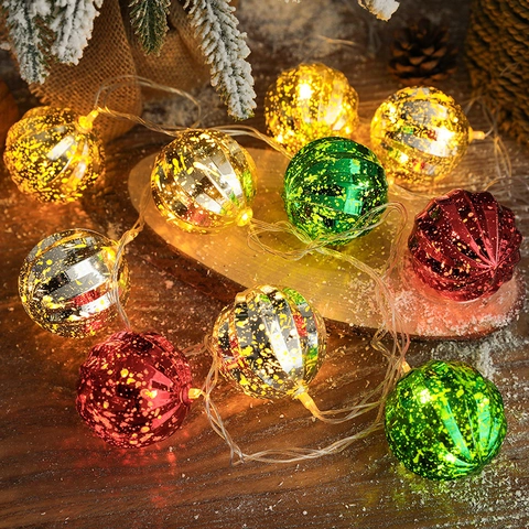Christmas LED String Lights Star And Ball Shape Colorful Plastic Fairy Lights Merry Christmas Pattern Festive Holiday Hanging Decoration