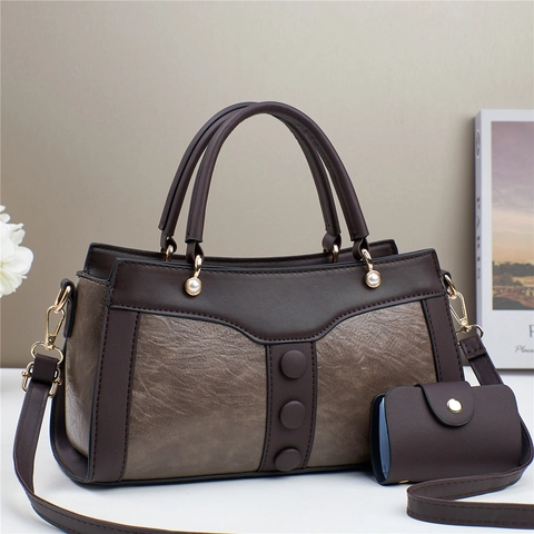 Women Handbag PU Leather Contrast Color Patchwork Top Handle Crossbody Shoulder Bag Vintage Street Style With Coin Purse