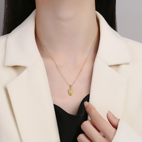 Hip Hop Skull Pendant Necklace Stainless Steel Titanium Steel Zirconia Inlaid 18K Gold Plated Cross Chain Gothic Punk Jewelry