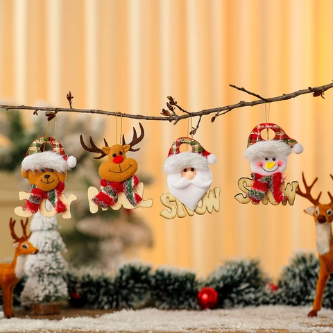 Addobbi Natalizi Appesi Insegna In Legno Cartone Animato Babbo Natale Pupazzo Di Neve Renna Orso Feltro Tessuto Plaid Decorazioni Albero