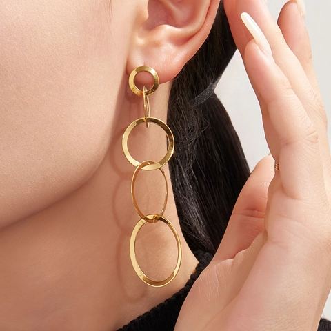 Minimalist Interlocking Circle Necklace Bracelet Earrings Jewelry Gold Stainless Steel Geometric Accessories For Women