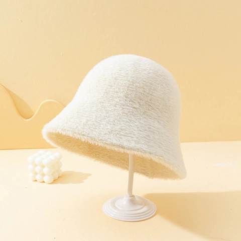Sombrero de Pescador de Piel Sintética Estilo Coreano para Mujer Cálido Felpa Invierno Otoño Color Sólido para Viajes