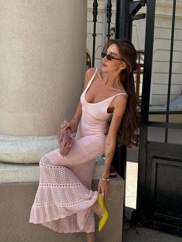 Vestito Maxi In Maglia Crochet Sexy Schiena Scoperta Da Donna Senza Maniche Scollo A V Aderente Spiaggia Estate Boho
