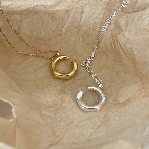 Collana In Argento Sterling 925 Pendente Forma C Organica Irregolare Gioielli Di Moda Chic Geometrici Minimalisti
