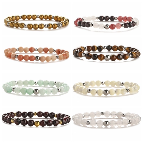 Natural Stone Beaded Bracelet Tiger Eye Agate Garnet Healing Energy Yoga Jewelry Handmade Unisex Boho Style