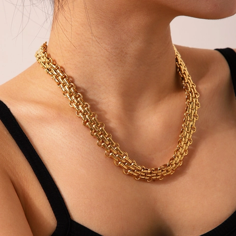 Collana A Catena Cinturino Orologio Intrecciata Acciaio Inossidabile Placcato Oro 18K Accessorio Moda Retro Donna