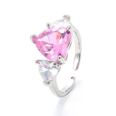 Herzform Verstellbarer Offener Ring Kupfer Zirkonia Pink Weiß Zirkon Mikro Set Romantischer Schmuck Für Damen