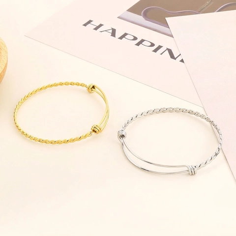 Bracciale Rigido Regolabile in Acciaio Inossidabile a Corda Intrecciata Minimalista da Donna Geometrico Oro Argento Gioielli di Moda