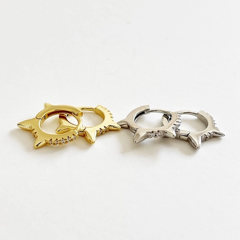 925 Sterling Silber Spike Creolen Mit Zirkonia Pflaster Niet Minimalistischen Punk Stil Für Frauen Luxus Schmuck