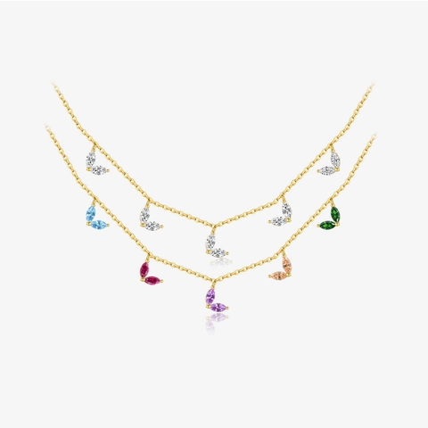 Elegante Collar con Colgante de Hoja de Plata de Ley 925 para Mujer Bañado en Oro de 18K Circonia de Colores Piedra Marquise Joyería de Moda Regalo