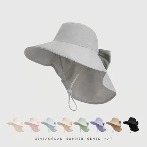 Cappello Da Sole Donna Tesa Larga Protezione UV Cappello Pescatore Con Protezione Nuca Fiocco Foro Coda Di Cavallo Traspirante