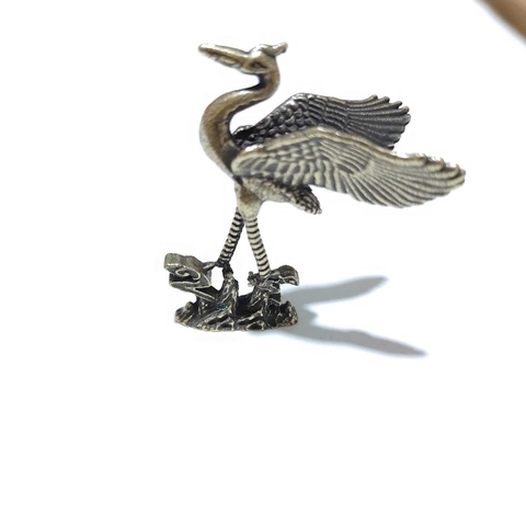 Statuetta Di Uccello Gru In Lega Di Ottone Vintage Stile Cinese Retrò Ornamento Da Scrivania Statua Di Animale Casa Zen
