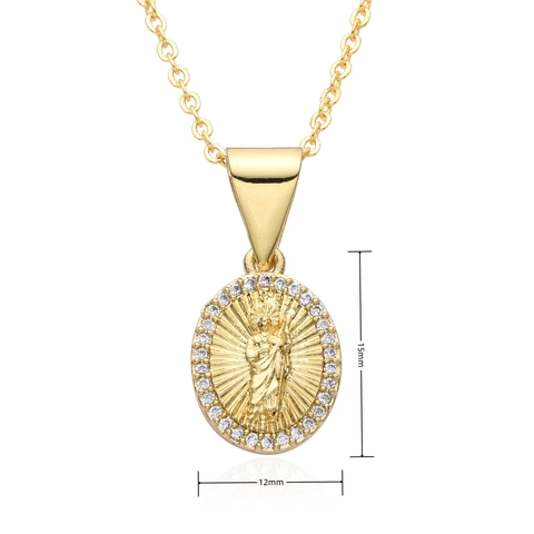Our Lady Of Guadalupe Pendant Necklace Gold Plated Copper Cubic Zirconia Religious Jewelry Retro Style For Women