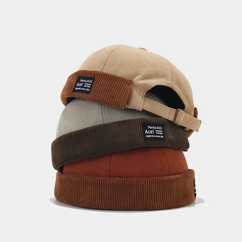 Vintage Docker Hat Miki Hat Berretto Senza Tesa Cotone Tela Velluto A Coste Patch Fibbia In Metallo Regolabile Retro Casual