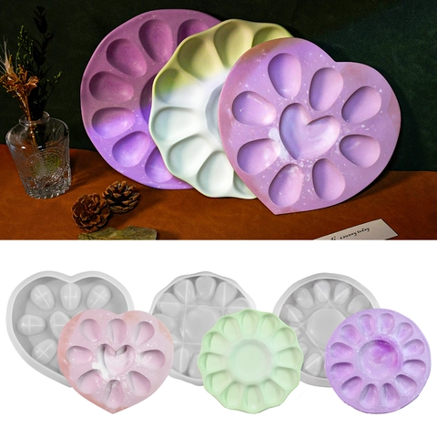 Molde De Silicona Para Bandeja De Almacenamiento De Huevos Fundición De Resina DIY Corazón Redondo Rejillas Múltiples