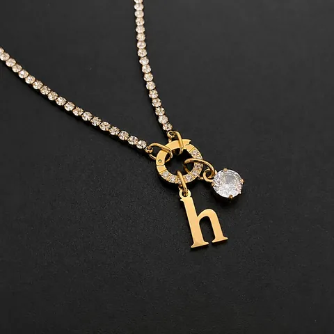 Roestvrijstalen Initiële Letter Hanger Halsketting Voor Vrouwen 14K Vergulde Strass Tennis Ketting Gepersonaliseerde DIY Sieraden