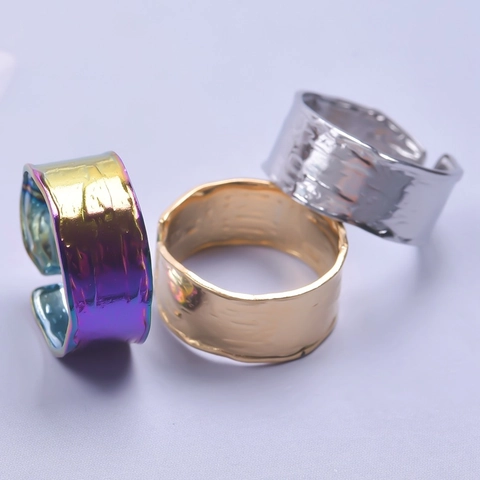 Gehämmerter Edelstahl Ring Offen Verstellbar Breites Band Minimalistischer Geometrischer Schmuck Für Damen Und Herren