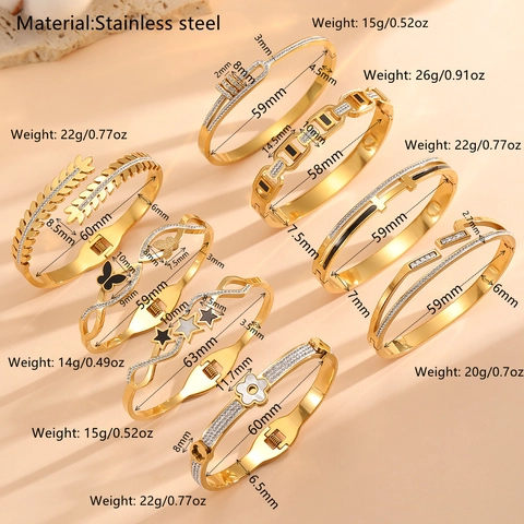 Brazalete De Acero Inoxidable Bañado En Oro De 18K Zircón Concha Mariposa Estrella Flor Joyería Elegante Para Mujer