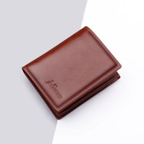 Cartera Hombre Corta Vertical Cuero PU Gran Capacidad Bifold Con Cremallera Ranuras Para Tarjetas Ventana ID Para Uso Business Casual