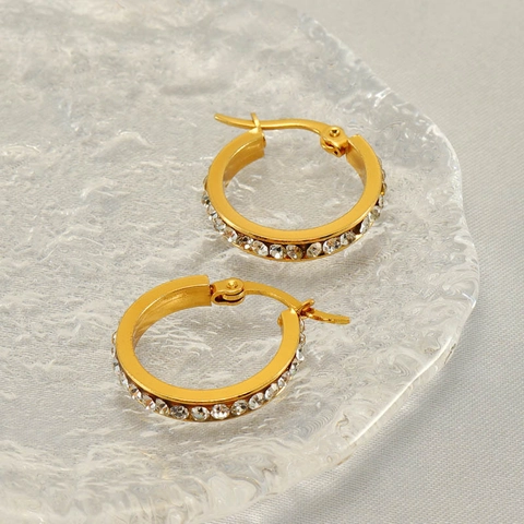Vintage Creolen Roestvrij Staal 18K Verguld Kleurige Zirkonia Ronde Geometrische Sieraden Voor Dames