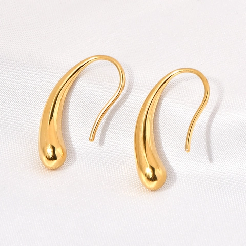 Water Drop Hook Earrings 18K Gold Plated 304L Stainless Steel Geometric Minimalist Polished Fashion Jewelry For Women