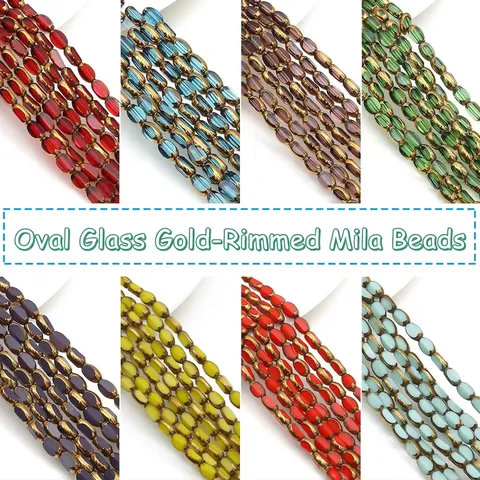 Oval Glass Beads Cut Crystal With Gold Edge Rice Shape For DIY Jewelry Making Spacer Beads Multi Color Handcrafted Accessory