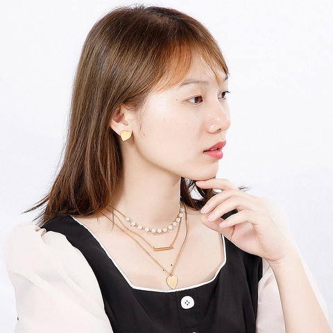 Gioielli In Acciaio Inossidabile Collana E Orecchini Multistrato Pendente Cuore Perla Artificial Elegante Per Donna