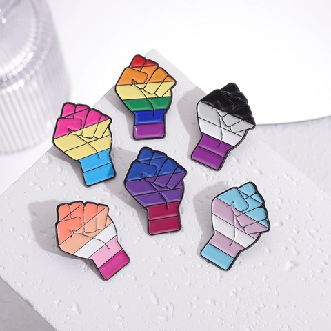 Fist Shape Enamel Pin LGBTQ Pride Rainbow Alloy Brooch Individual Creative Metal Badge For Bag Clothing Decor Unisex Accessory