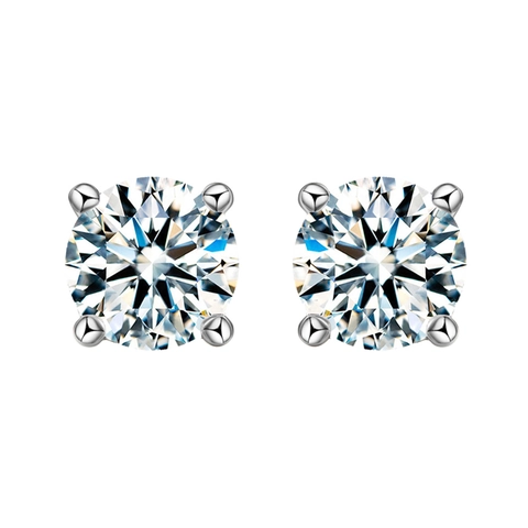 Moissanite Zircon Round Cut Stud Earrings With 925 Sterling Silver Earring Post Classic Four Claw Unisex
