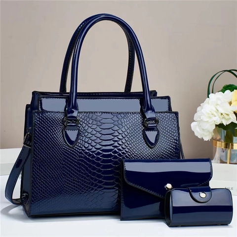 Bolso De Mano Bolso De Hombro Cartera De Sobre Y Portatarjetas De Cuero PU Brillante Patrón De Cocodrilo Para Mujeres Gran Capacidad