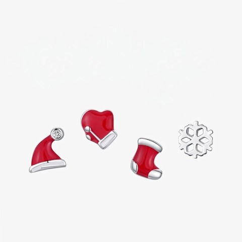 Natale 925 Argento Sterling Orecchini Smalto Fiocco Di Neve Cappello Babbo Natale Calza Guanto Cuore Gioielli Donna