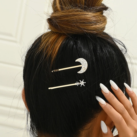 Moon Star Snowflake Haarklammern Elegante Legierung Strass Bobby Pins Goldene Metall Haarnadeln Zubehör Für Frauen