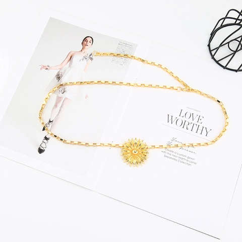 Cintura A Catena In Metallo Con Fibbia A Girasole Catena In Vita Regolabile In Lega Margherita Accessorio Retro Donna