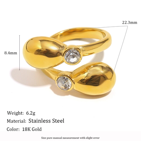 Offener Ring Edelstahl 18K Vergoldet Geometrisch Zirkon Retro Minimalistischer Fingerschmuck Für Frauen