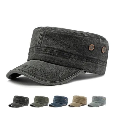 Cadet Cap Gewaschene Baumwolle Flat Top Hut Militärstil Atmungsaktiv Sonnenschutz Vintage Verstellbar Für Herren