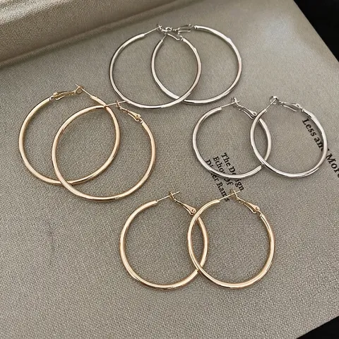 Minimalist Geometric Round Hoop Earrings With 925 Sterling Silver Earring Post Smooth Metal Large Circle Jewelry For Women