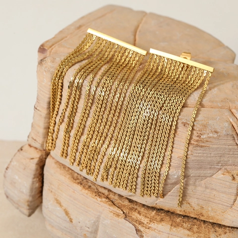 Edelstahl Quasten Ohrringe Lange Kette S-Form Drop Minimalistische Nische Design Elegante Modeschmuck Für Damen