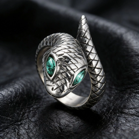 Snake Ring And Bangle Jewelry Stainless Steel Domineering Punk Gothic Style Green Zircon Eye Men Accessory