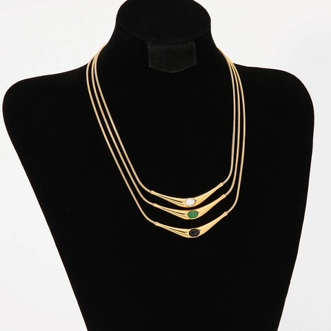 Collar Con Colgante Vintage De Acero Inoxidable Piedra Natural Cadena De Serpiente Joyería Elegante Para Mujer
